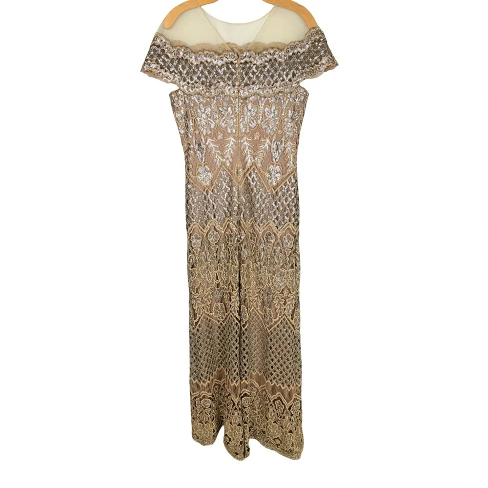 Tadashi Shoji Hawley Sequin Embroidered Gown in copper/rose color Size 10 - Picture 3 of 10
